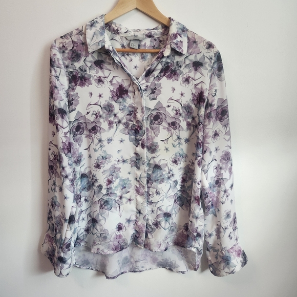 H&M buttoned flowy floral blouse sz 12 - Picture 6 of 8